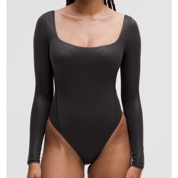 Lululemon Tops - LULULEMON WUNDERMOST SQUARE-NECK BODYSUIT BLACK SHINE COLOR SIZE X-SMALL NWT